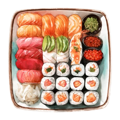 Watercolor Sushi Platter Set