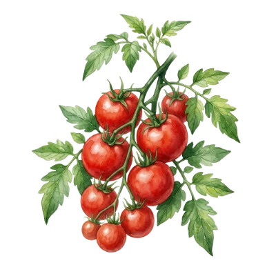 Watercolor Tomato Vine Cluster