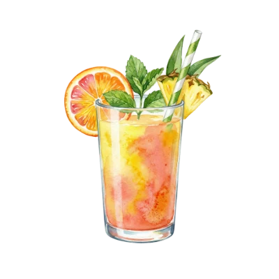 Watercolor Tropical Fruit Cocktail