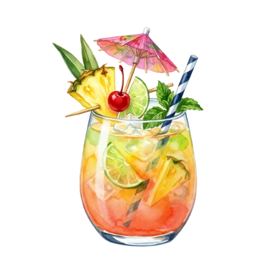 Watercolor Tropical Fruit Cocktail