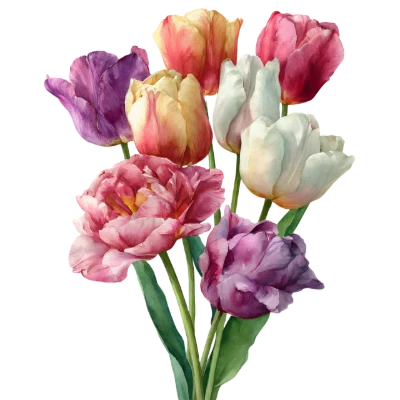 Watercolor Tulip Flower Bouquet