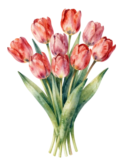 Watercolor Tulip Flower Bouquet