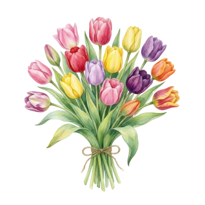 Watercolor Tulip Flower Bouquet