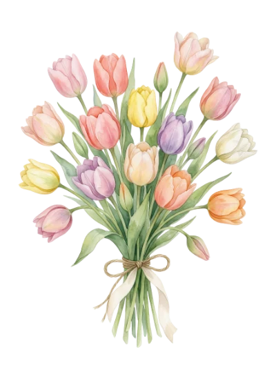 Watercolor Tulip Flower Bouquet