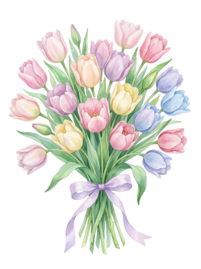 Watercolor Tulip Flower Bouquet