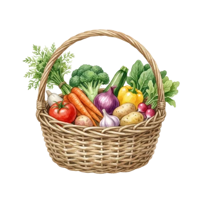 Watercolor Vegetable Harvest Basket