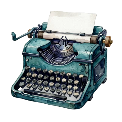 Vintage Teal Typewriter Watercolor Painting