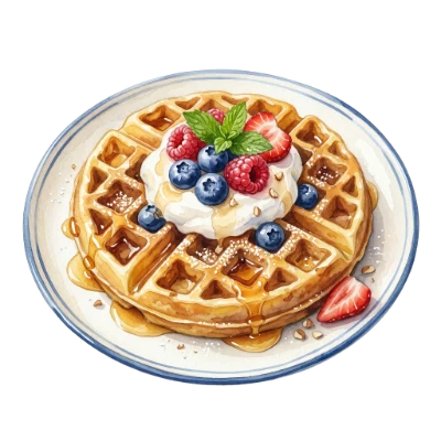 Watercolor Waffle With Berries