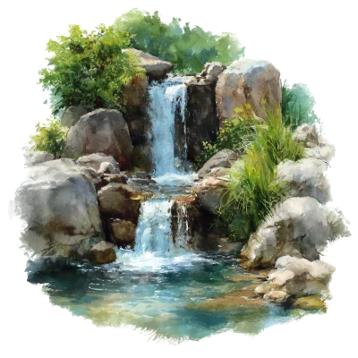 Watercolor Waterfall Landscape