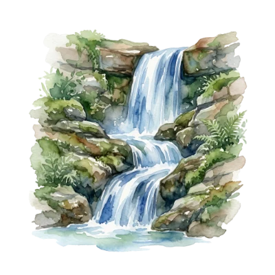 Watercolor Waterfall Nature Landscape