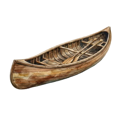 Watercolor Wooden Canoe