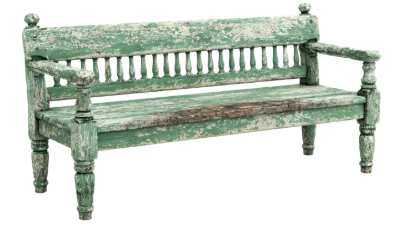 Weathered Green Wooden Bench