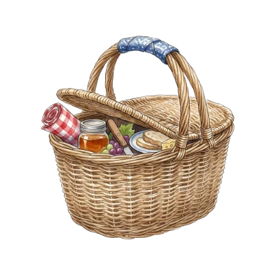 Wicker Picnic Basket Illustration