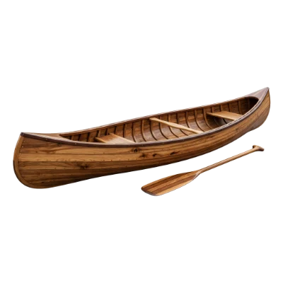 Wooden Canoe With Paddle