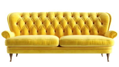 Yellow Velvet Tufted Sofa
