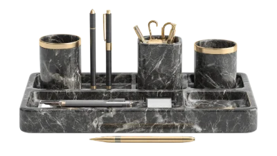 3D Render Marble Desk Organizer