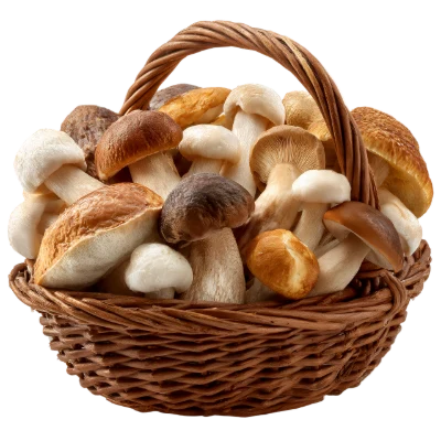 Fresh Mushrooms In Basket