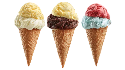 Three Colorful Ice Cream Cones