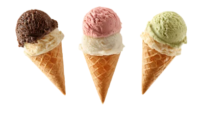 Three Flavored Ice Cream Cones