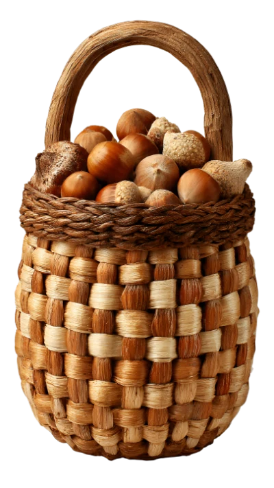 Wicker Basket With Hazelnuts